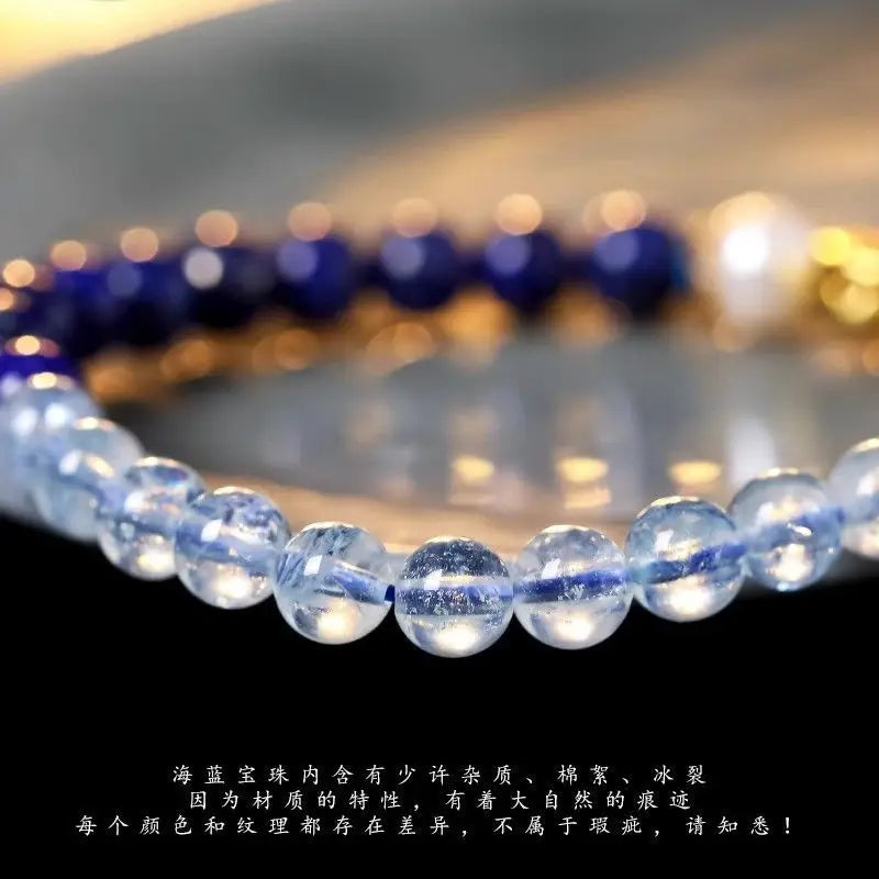 Aquamarine Bracelet - Lapis Lustre Hand Strung Beads 6mm