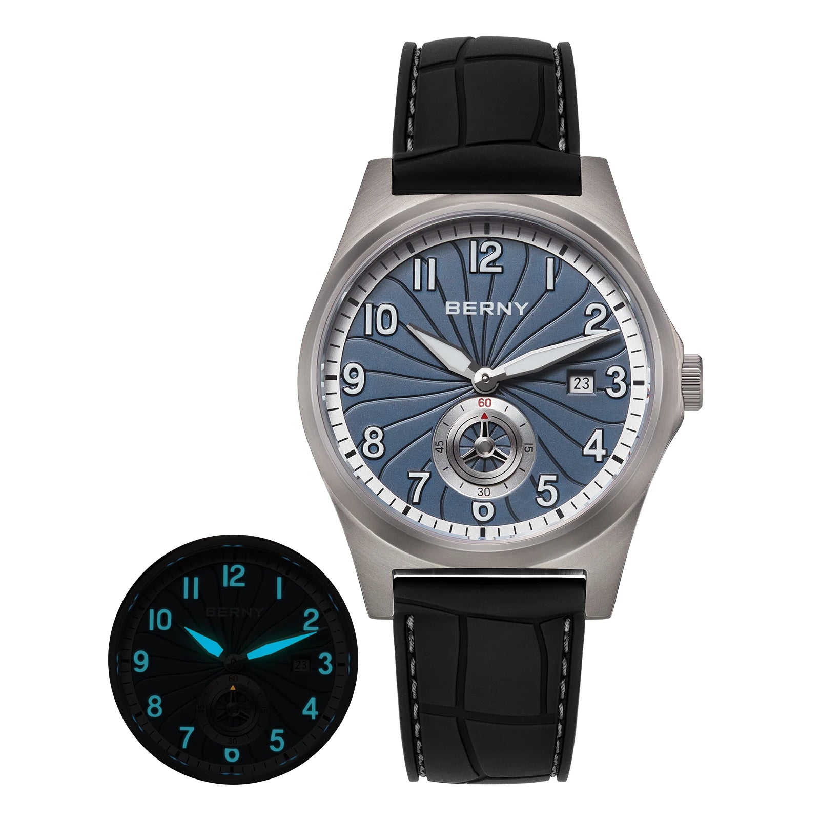 BERNY Titanium Automatic Watch Original Design - 10ATM Super Luminous Sapphire Crystal Fluororubber