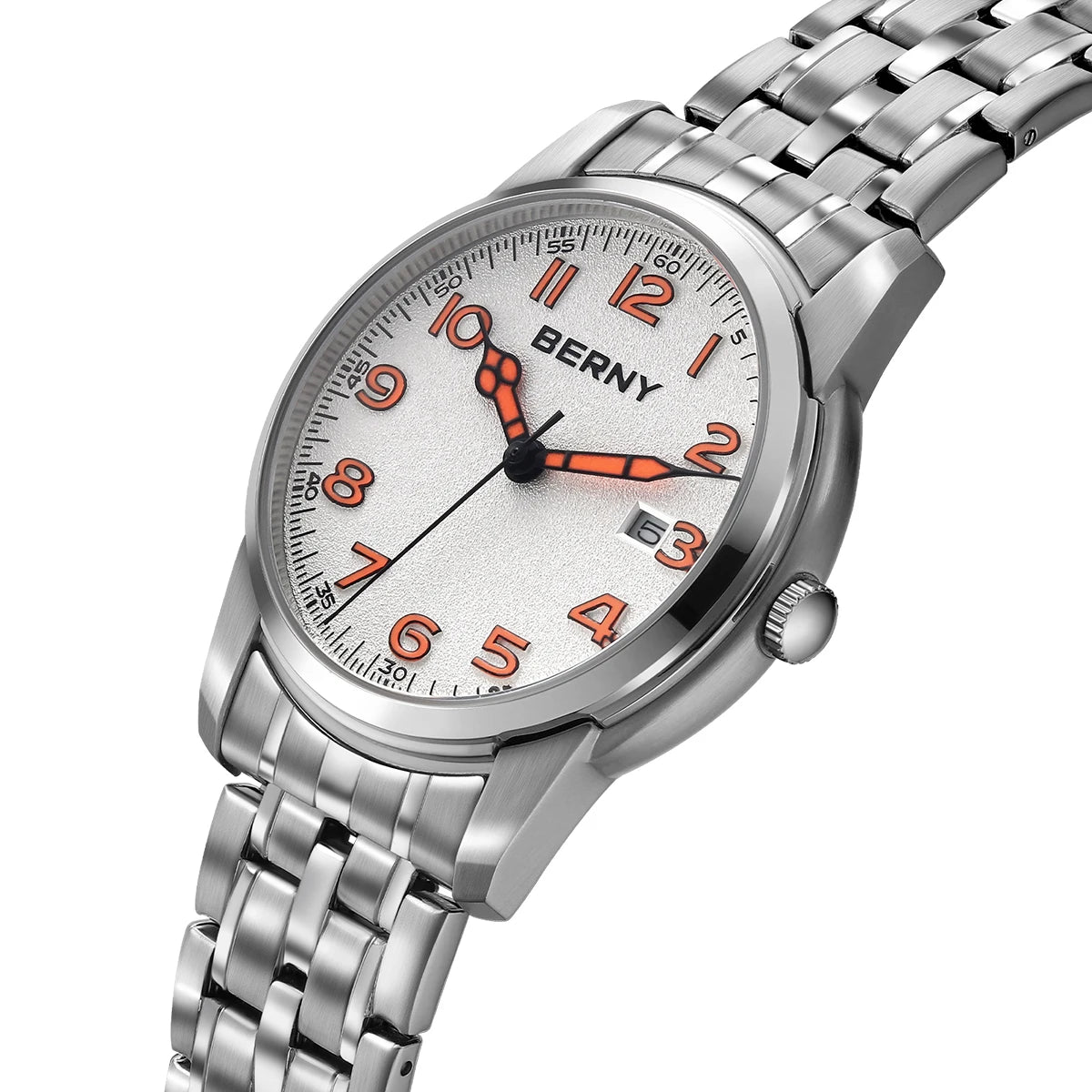BERNY Men's Quartz Pilot Watch Stainless Steel Luminous Easy Reader Precision Quartz Movement