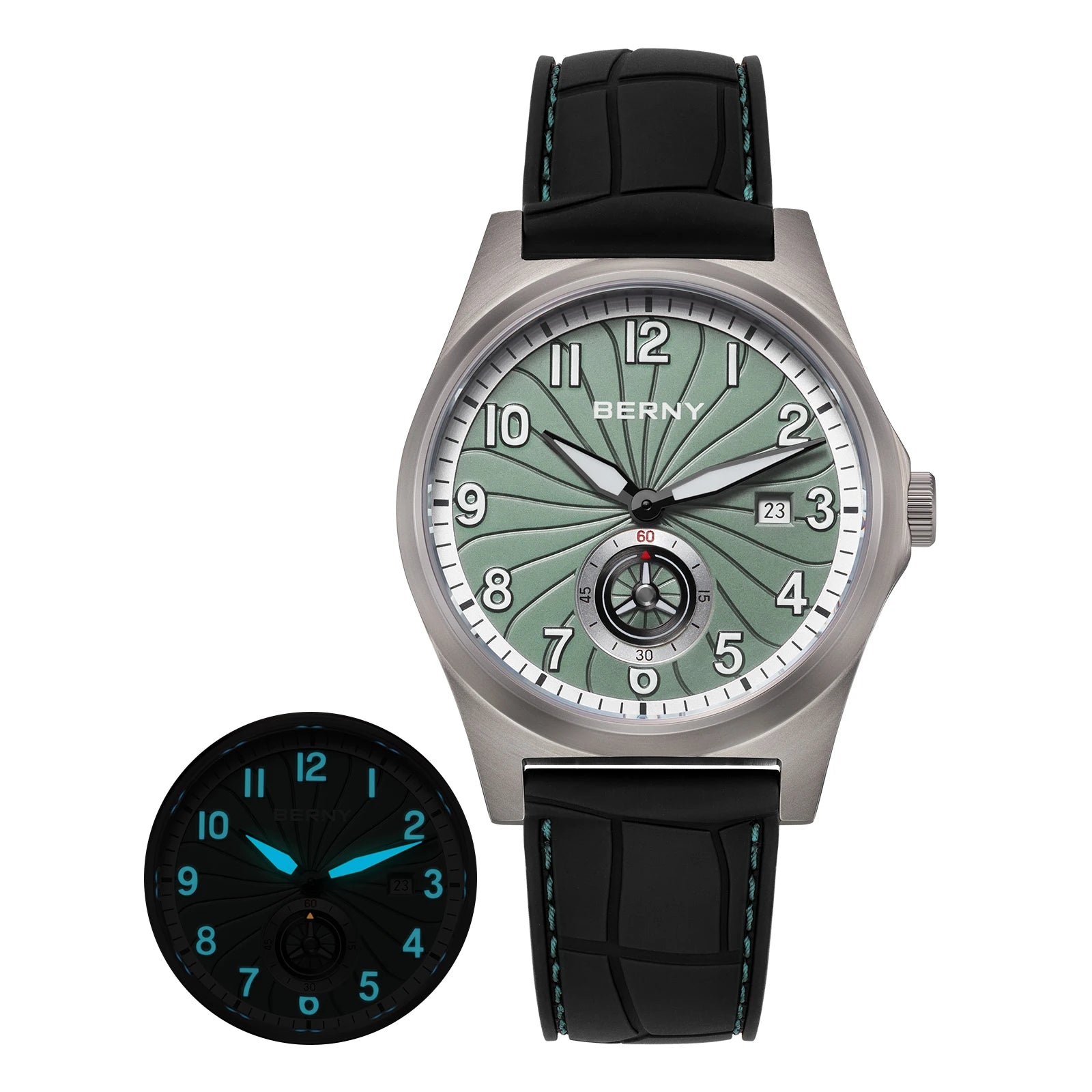 BERNY Titanium Automatic Watch Original Design - 10ATM Super Luminous Sapphire Crystal Fluororubber