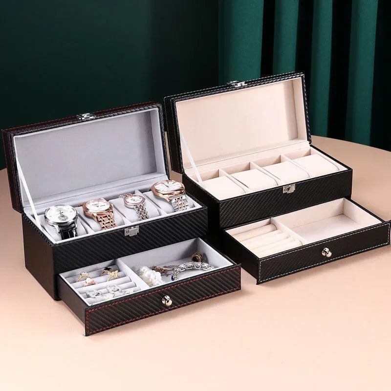 Premium Leather Watch & Glasses Storage Box - Multi-Purpose Gift Organizer