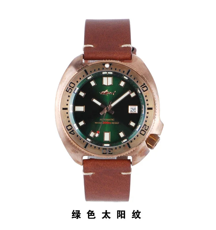 Heimdallr Bronze 45mm 6105 Watch CUSN8 Sapphire Crystal NH35 Automatic Mechanical Watch 20Bar Water Resistant C3 Super Luminous