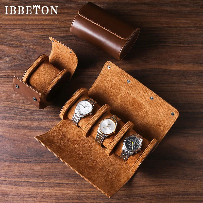 IBBETON Watch Roll Travel Case - 1/2/3 Slot Leather Portable Storage Organizer