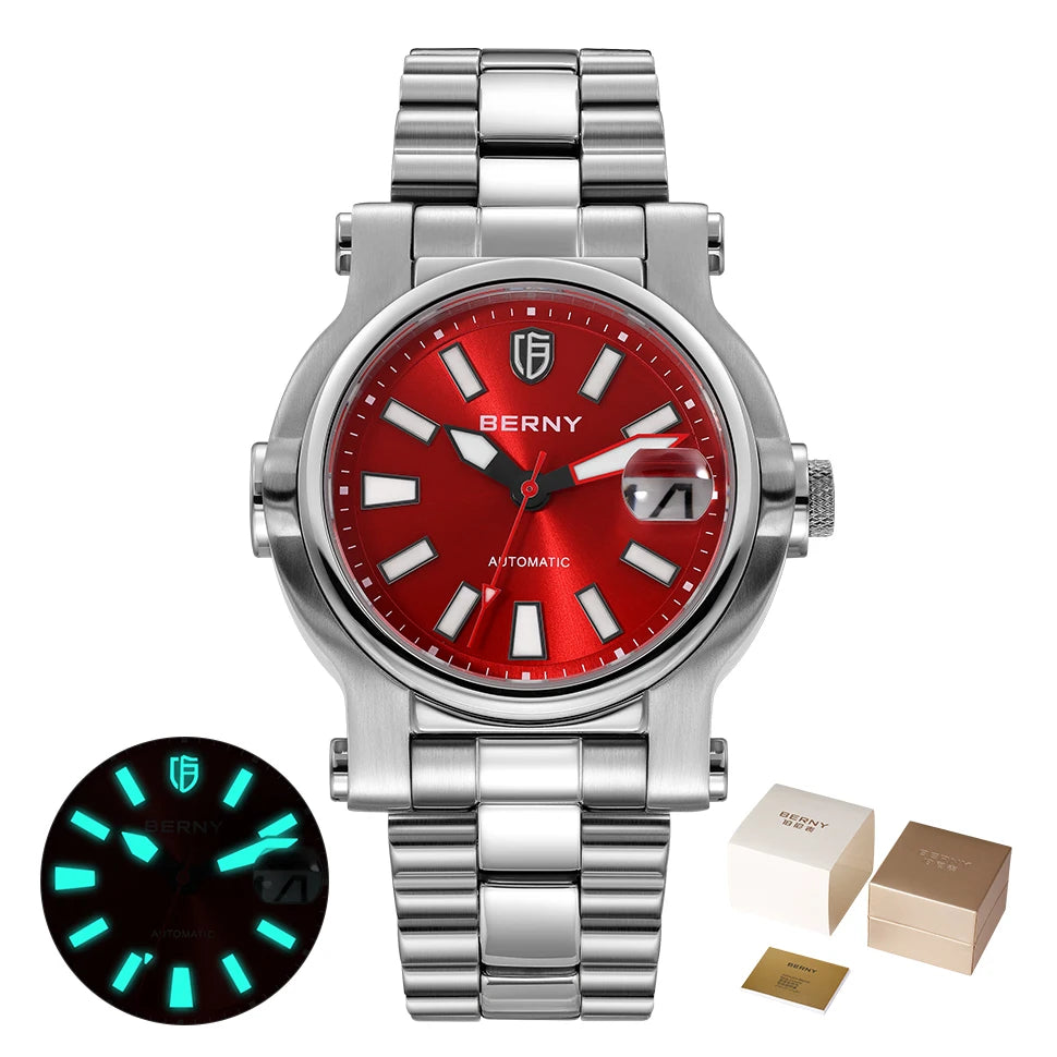 BERNY Men Automatic Watch 10ATM Waterproof NH35 Luminous Sapphire Stainless Steel