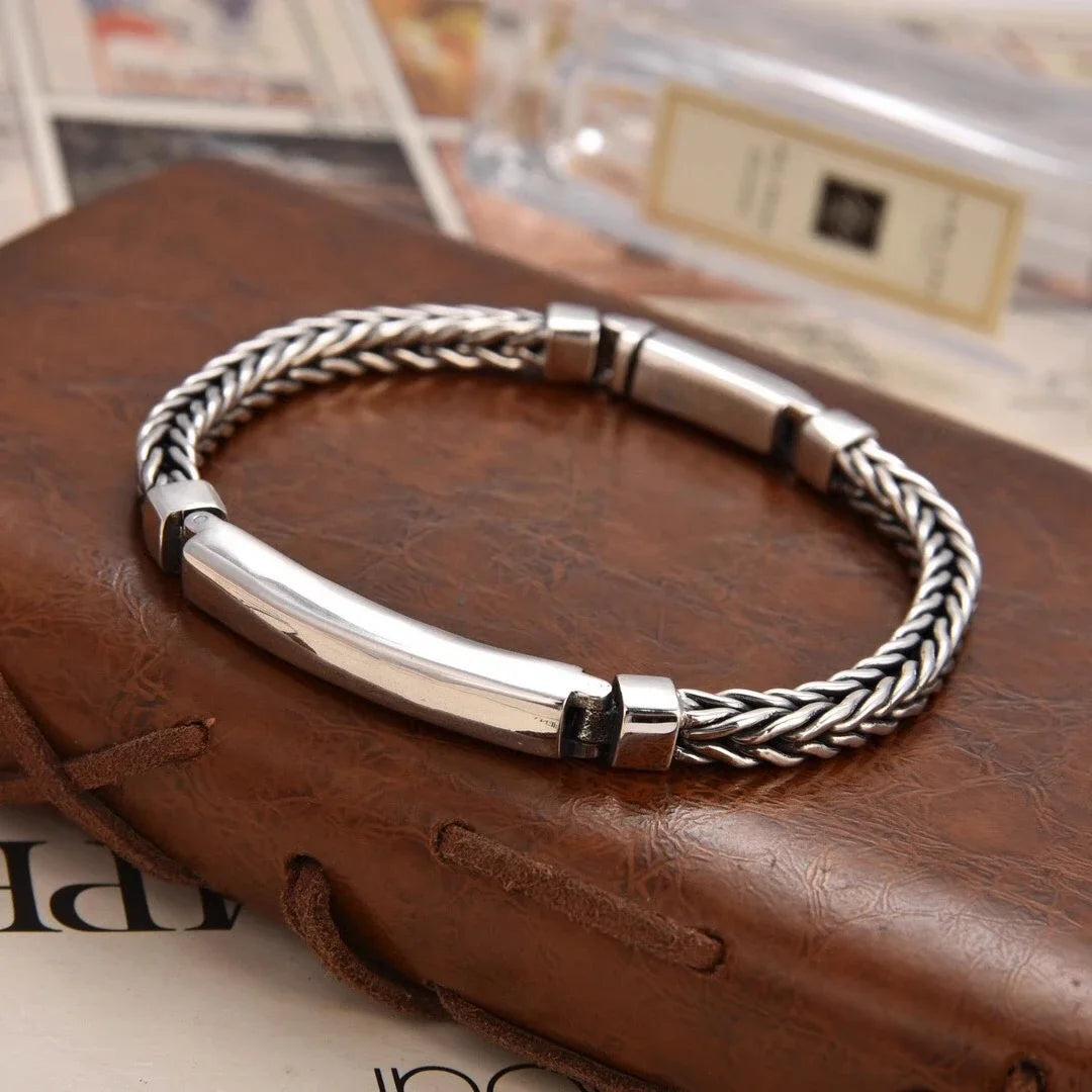 Silver Smooth Simple Handwoven Bracelet - 5mm Men's Chain