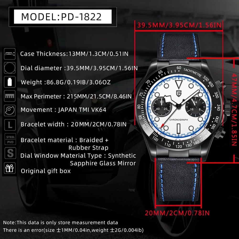 PAGANI DESIGN BB Panda Style Quartz AR Coated Sapphire Chronograph