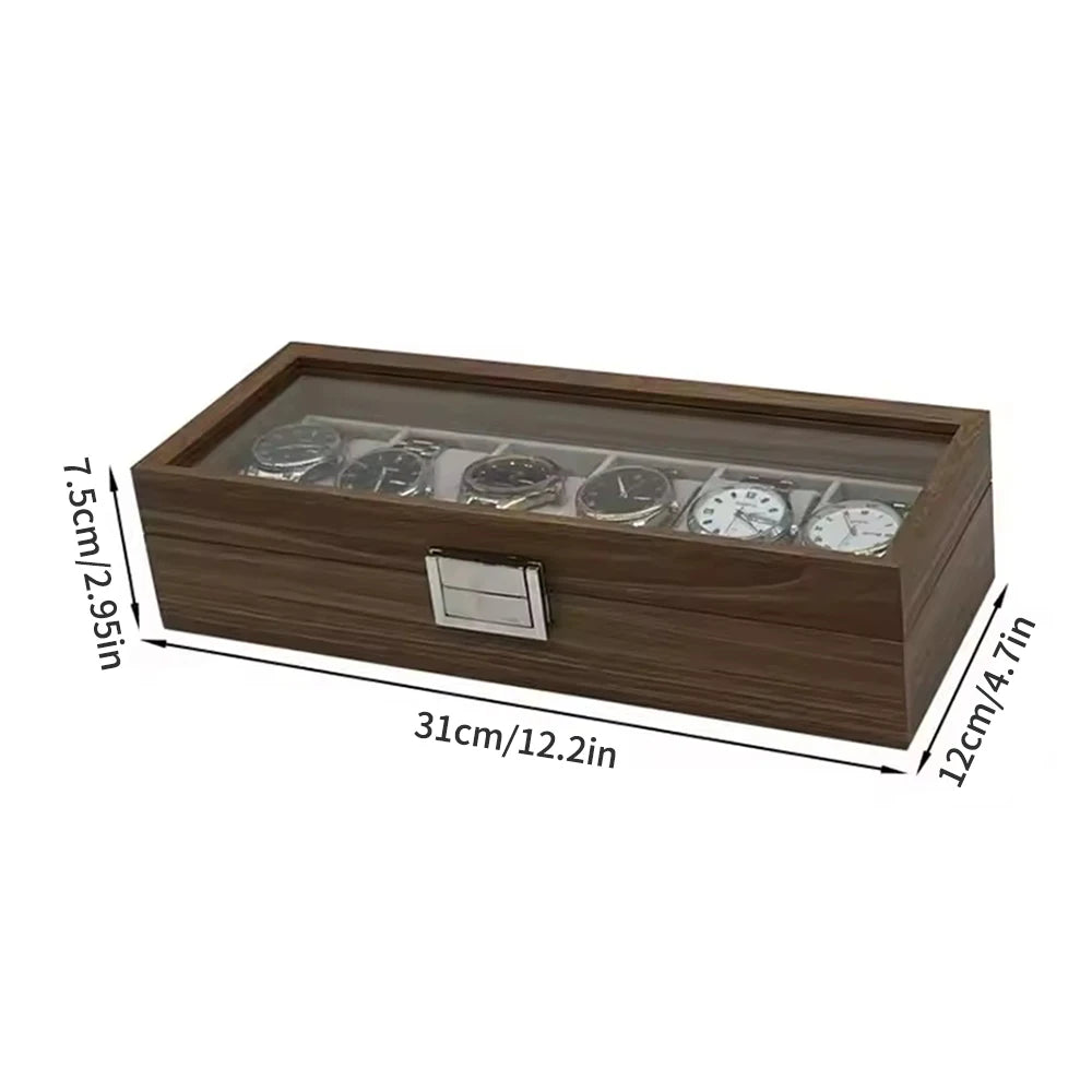 Premium Black Walnut Wood Watch Display Box - 6 Slot Storage Case