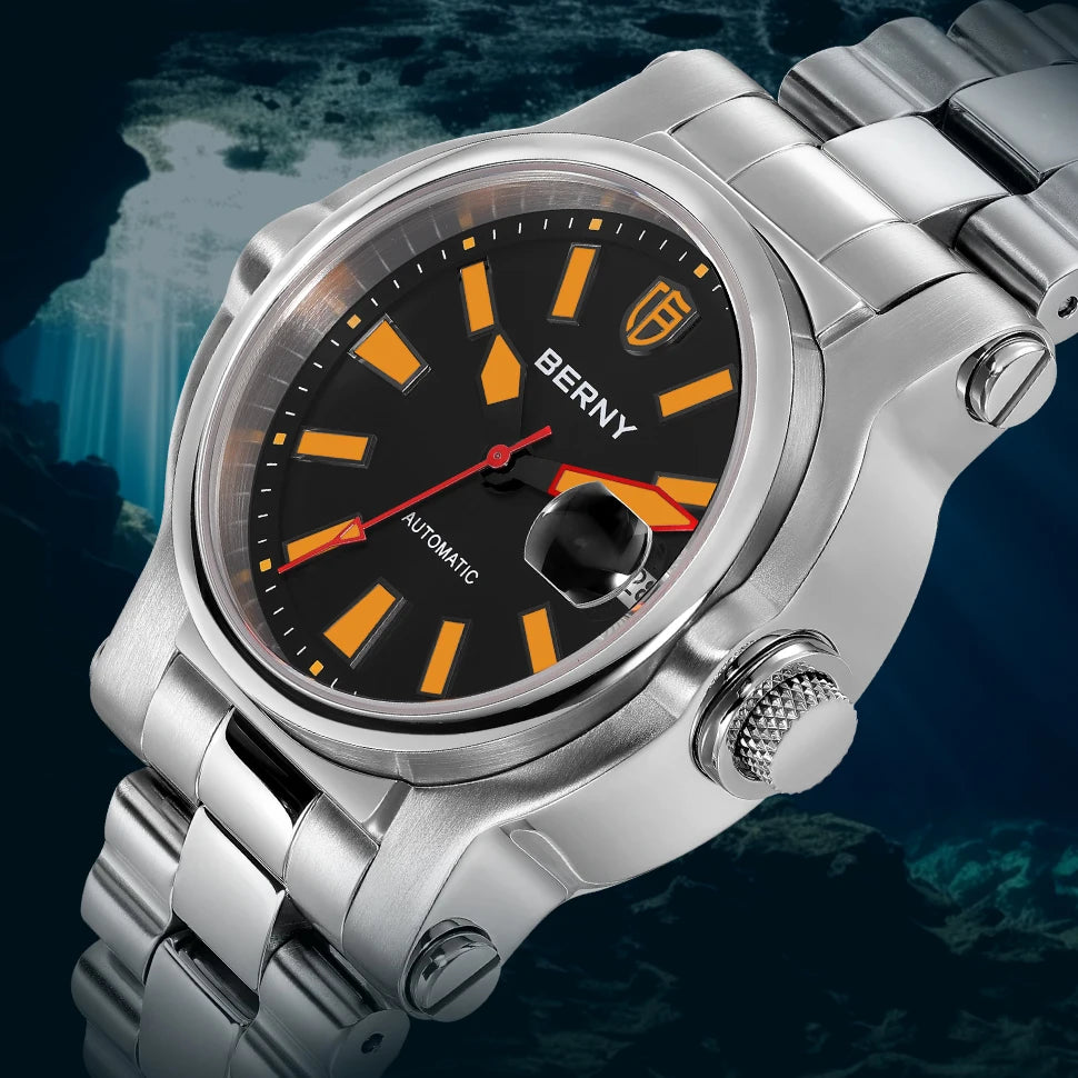 BERNY Men Automatic Watch 10ATM Waterproof NH35 Luminous Sapphire Stainless Steel