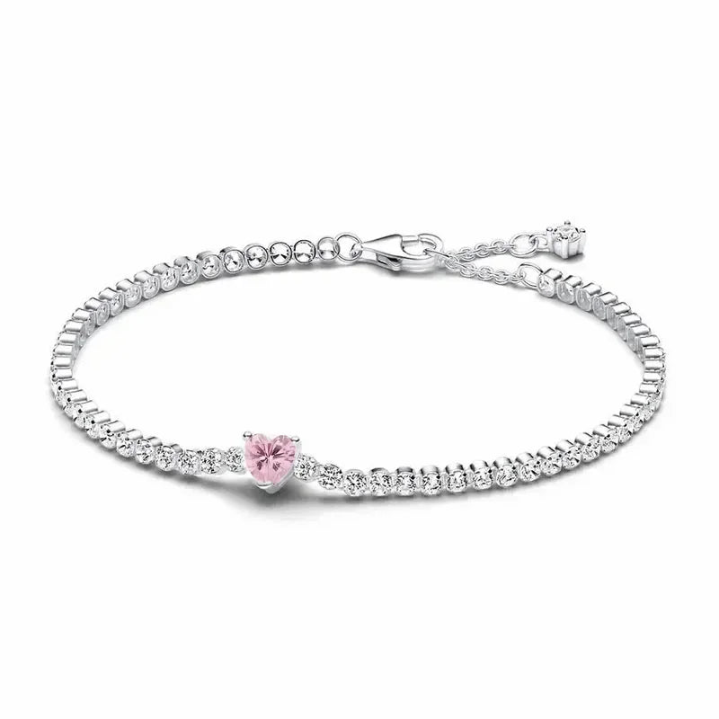925 Sterling Silver Heart-Shaped Zirconia Tennis Bracelet - Luxury Gift