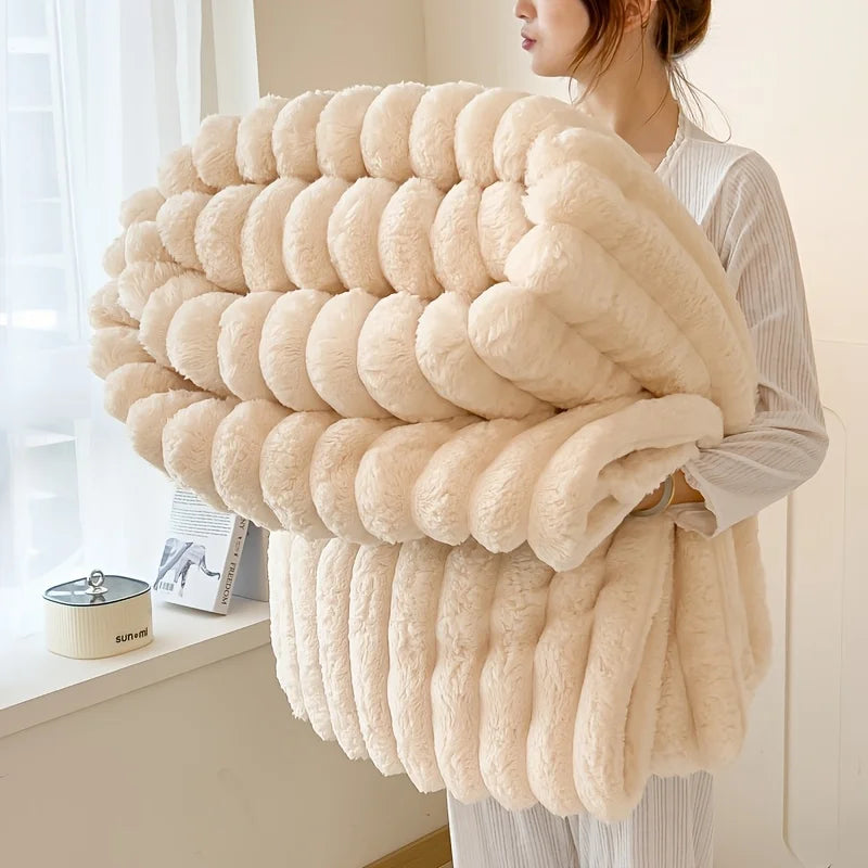 Solid Thickened Wide Striped Flannel Multifunctional Blanket