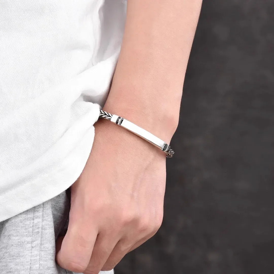 Silver Smooth Simple Handwoven Bracelet - 5mm Men's Chain