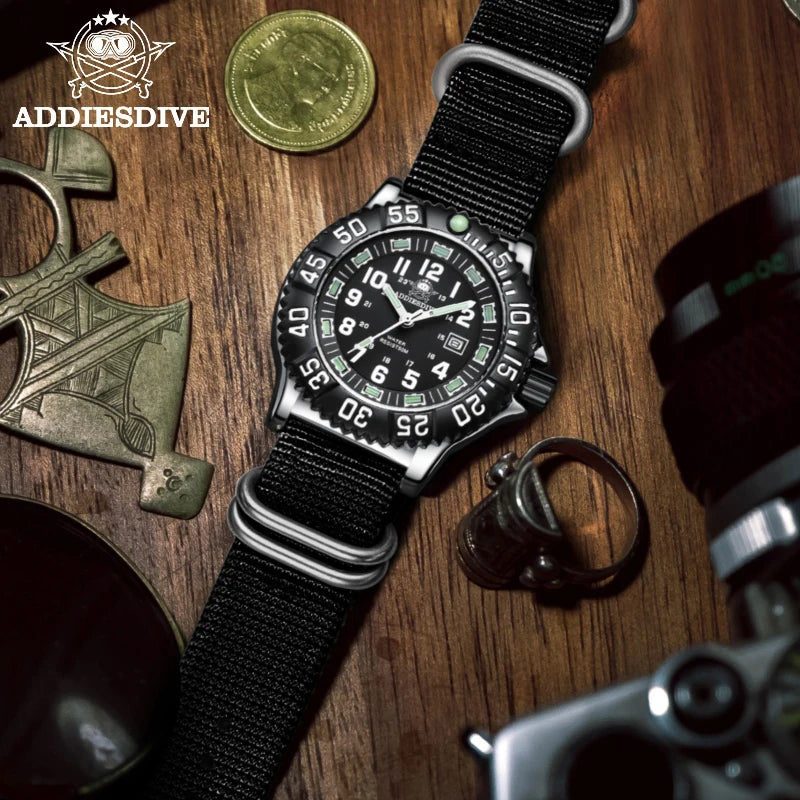ADDIESDIVE MY-050S Military Watch | 50mm Miyota 2115 | Nylon Strap | Tubular Luminous | 50M