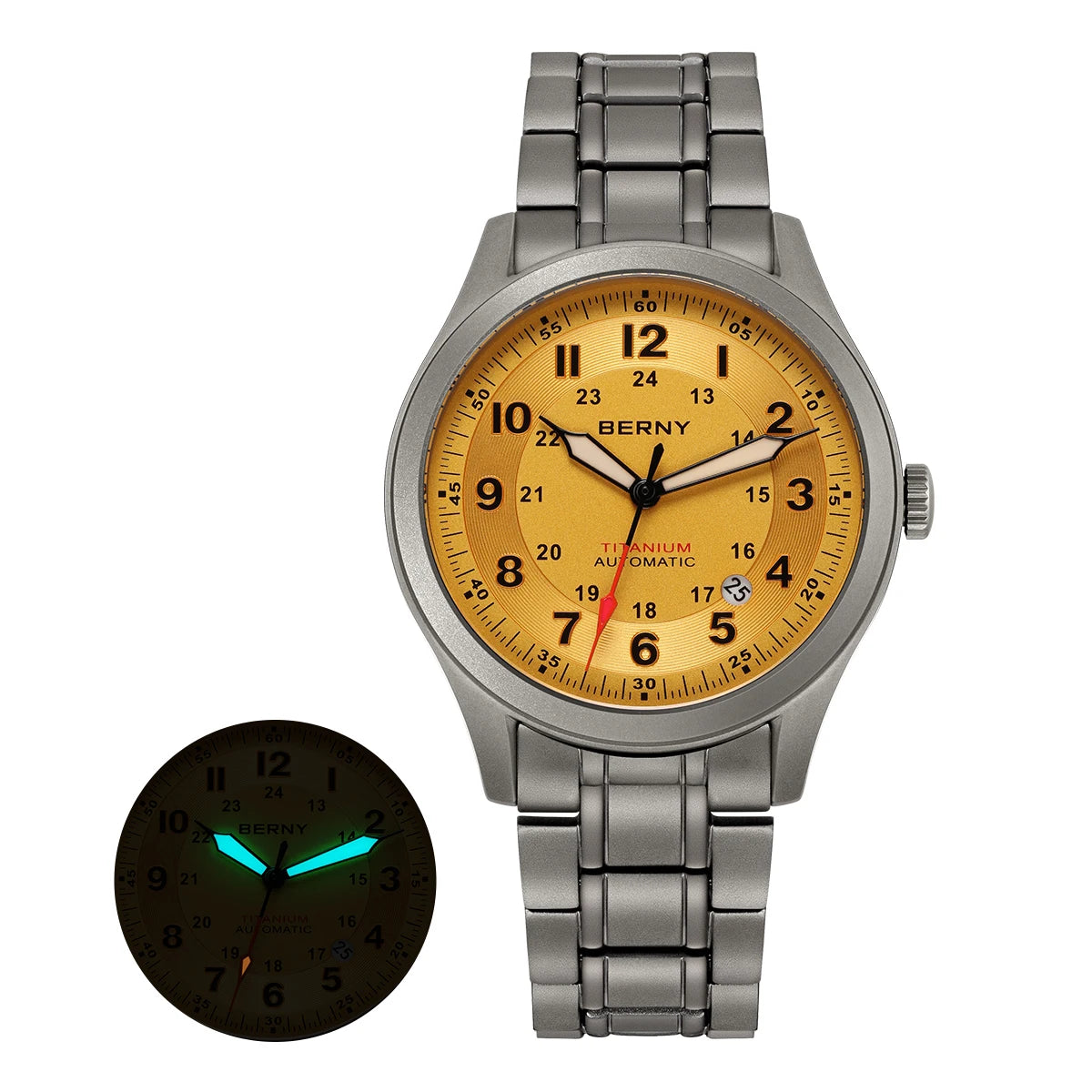 BERNY Automatic Titanium Field Watch - Miyota 8215 Super Luminous Sapphire