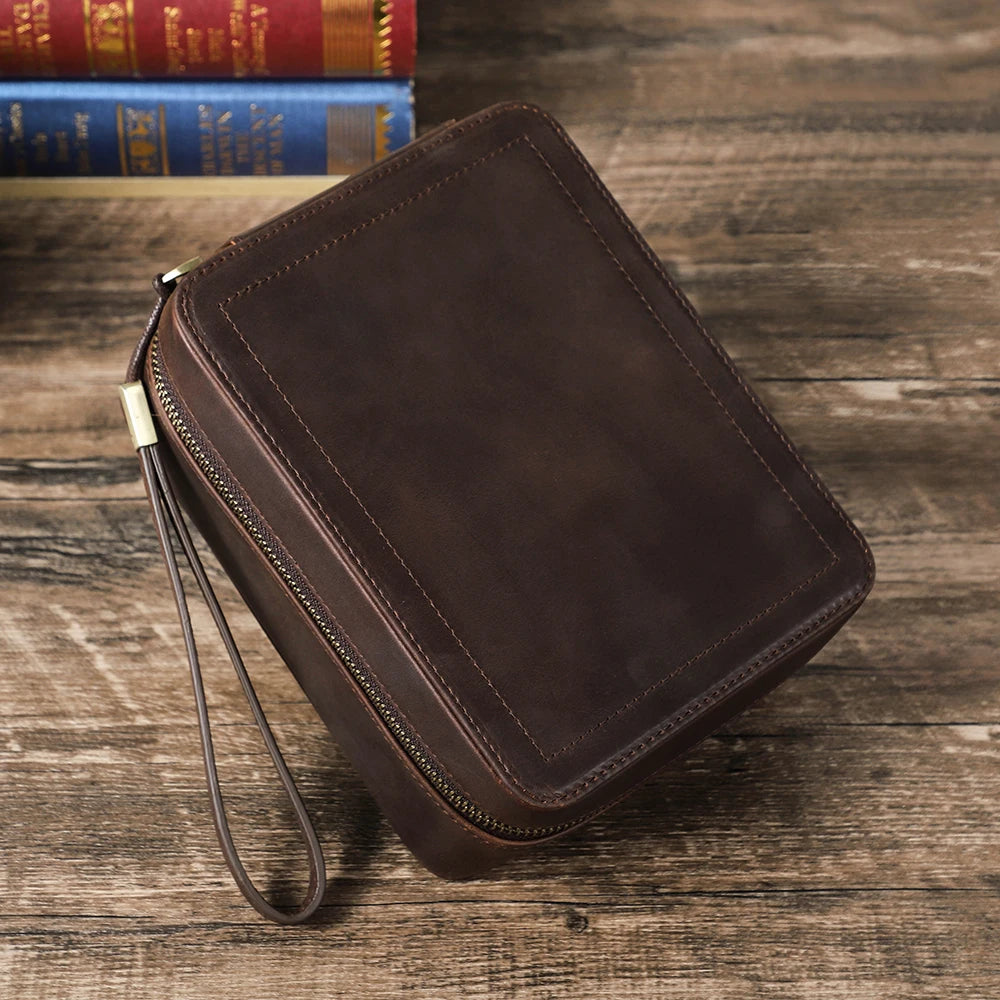 Genuine Leather Watch Travel Case - Watch and Sunglasses Storage Box with Soft Lining