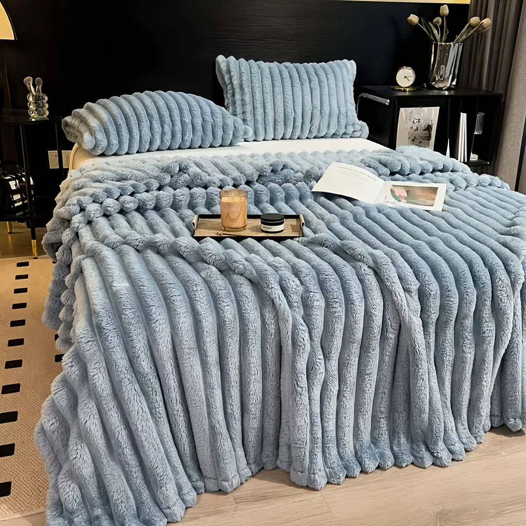 Solid Thickened Wide Striped Flannel Multifunctional Blanket
