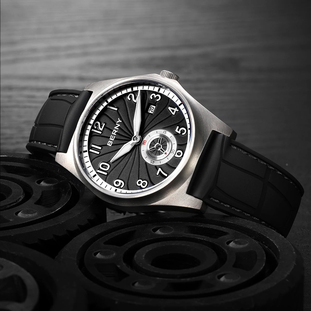 BERNY Titanium Automatic Watch Original Design - 10ATM Super Luminous Sapphire Crystal Fluororubber