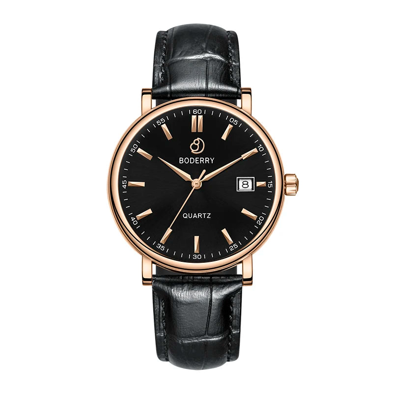 BODERRY Classic Men's Luxury Swiss Made Quartz Dress Watch Stainless Steel Sapphire Crystal Waterproof Wrist Watches