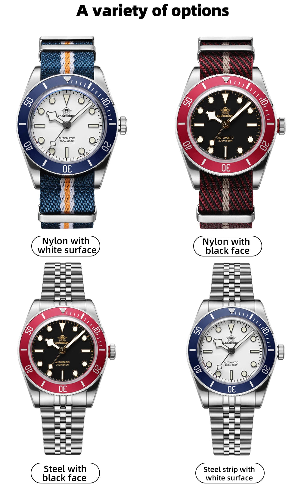 ADDIESDIVE 39mm Automatic Dive Watch - NH35 Movement 200M Sapphire BGW9 Lume