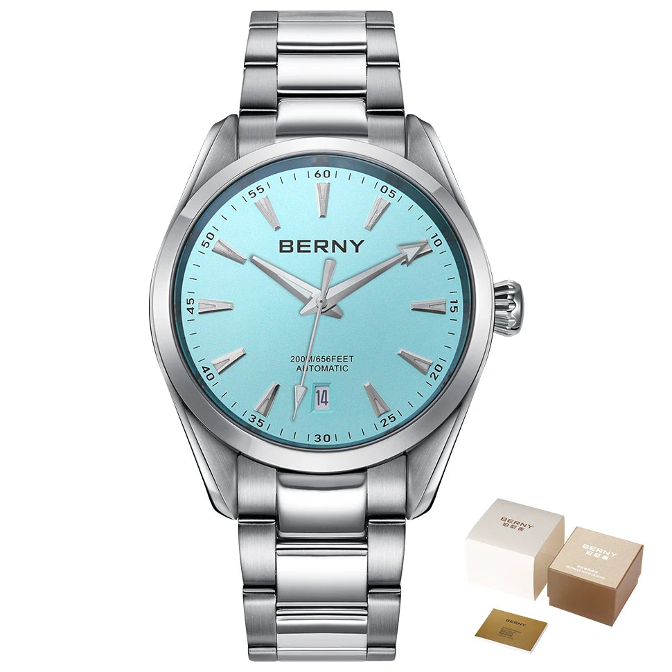 BERNY Automatic Watch for Men Mechanical Wristwatch Waterproof 20ATM Stainless Steel Luxury Sapphire NH35 Automatic Watch Men