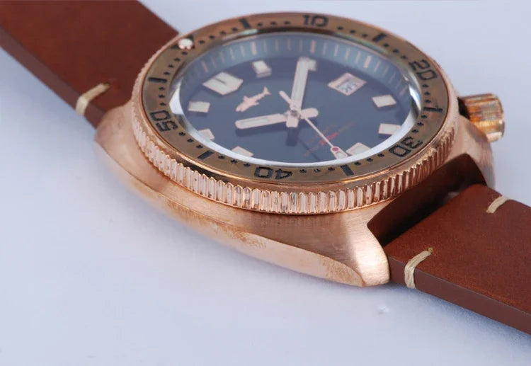 Heimdallr Bronze 45mm 6105 Watch CUSN8 Sapphire Crystal NH35 Automatic Mechanical Watch 20Bar Water Resistant C3 Super Luminous