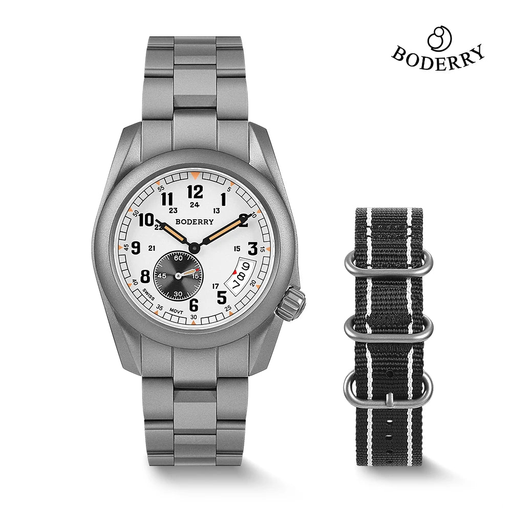 BODERRY Voyager 38 Titanium Quartz Field Watch - 100M Waterproof Military Sport