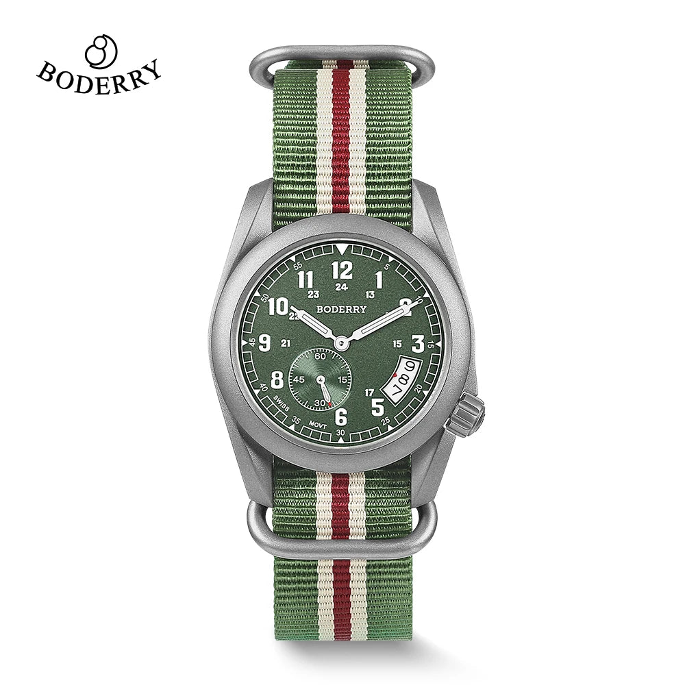 BODERRY Voyager 38 Titanium Quartz Field Watch - 100M Waterproof Military Sport