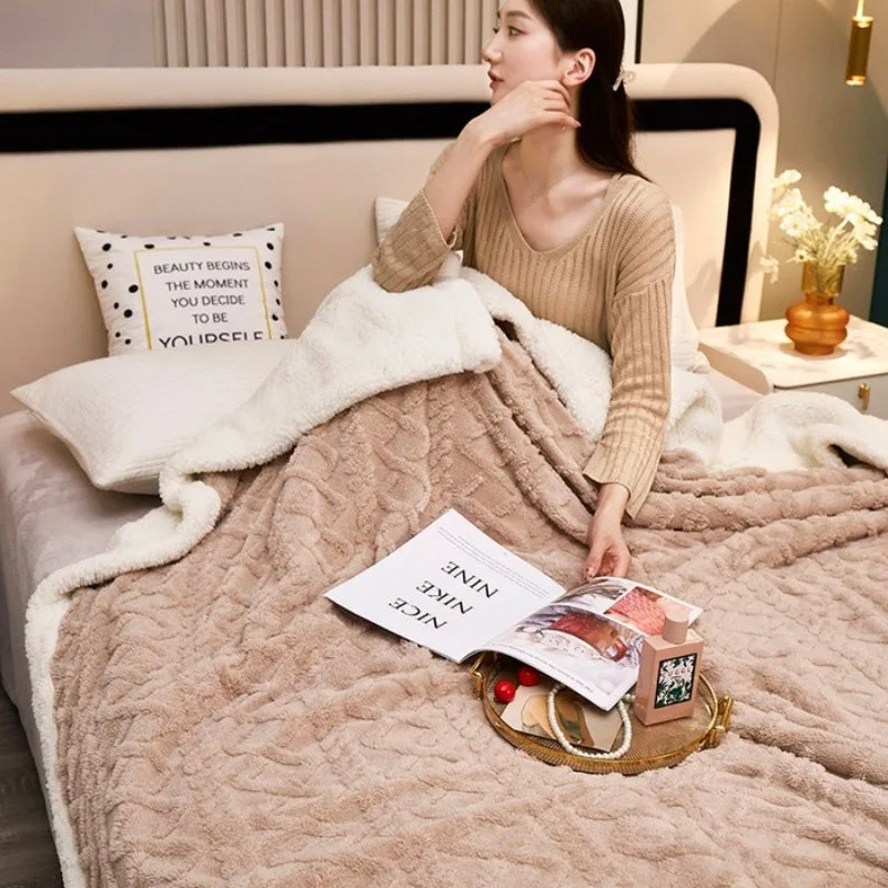 Thickened Thermal Double Layer Fleece Blanket - Tafu Sofa Blanket