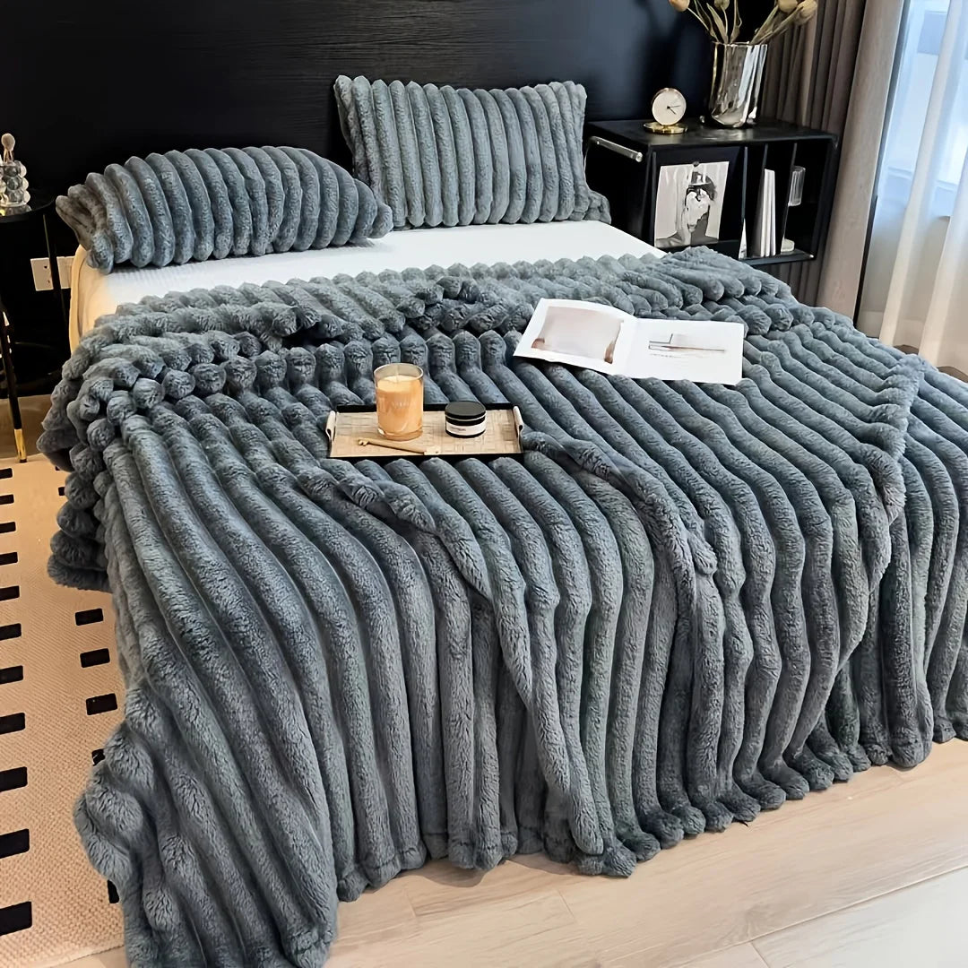 Solid Thickened Wide Striped Flannel Multifunctional Blanket