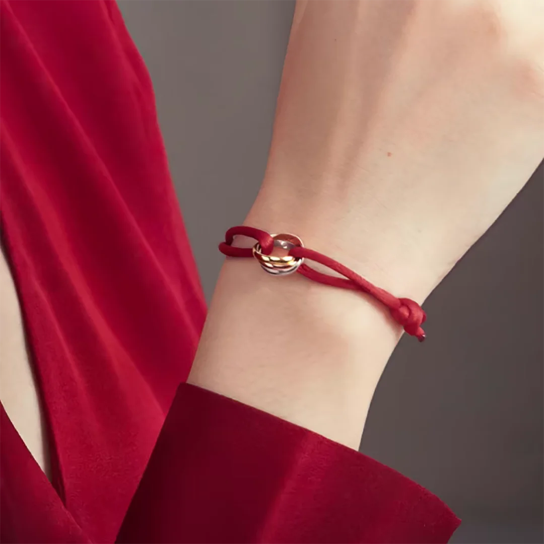 925 Sterling Silver three ring three color couple lucky bracelet.