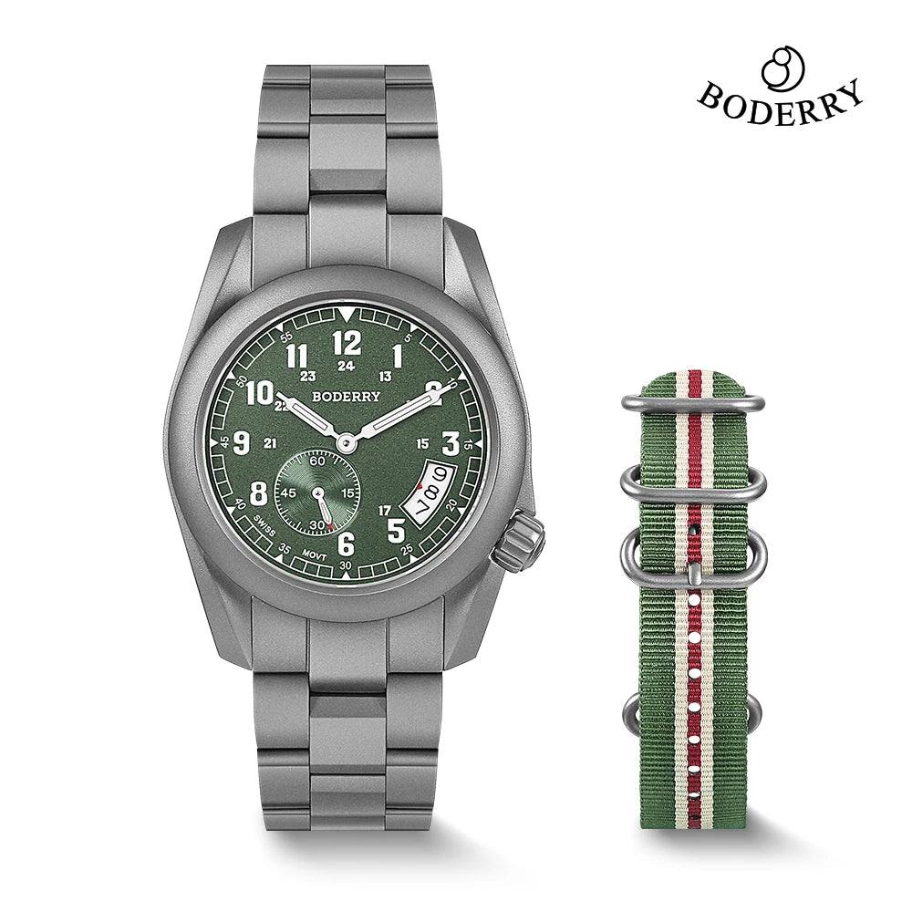 BODERRY Voyager 38 Titanium Quartz Field Watch - 100M Waterproof Military Sport