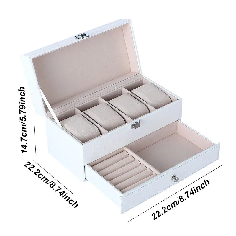 WELLZONE Premium Leather Watch & Jewelry Box - Large Capacity Organizer
