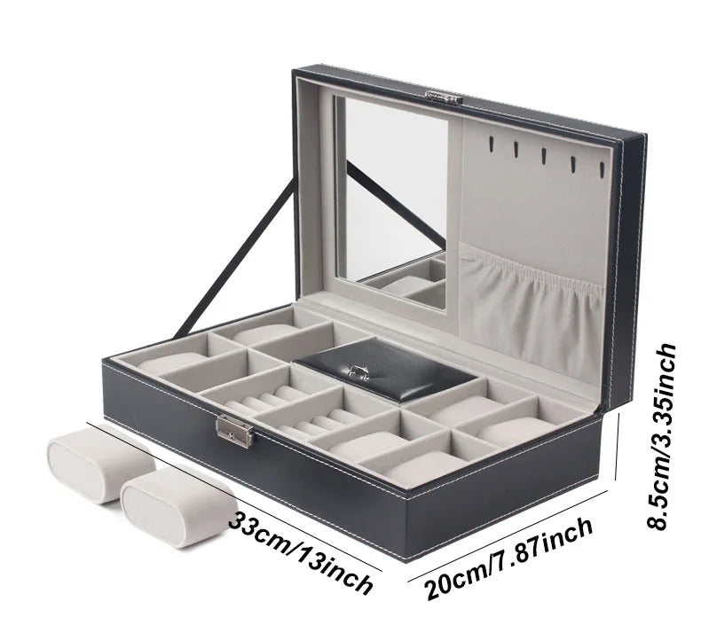 WELLZONE Premium Leather Watch & Jewelry Box - Large Capacity Organizer