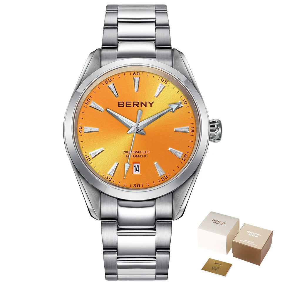 BERNY Automatic Watch for Men Mechanical Wristwatch Waterproof 20ATM Stainless Steel Luxury Sapphire NH35 Automatic Watch Men