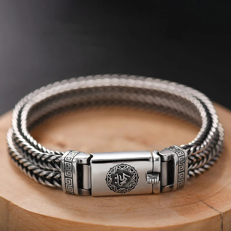925 Silver Hand Woven Heavy Bracelet - Men's Retro Fashion Jewelry