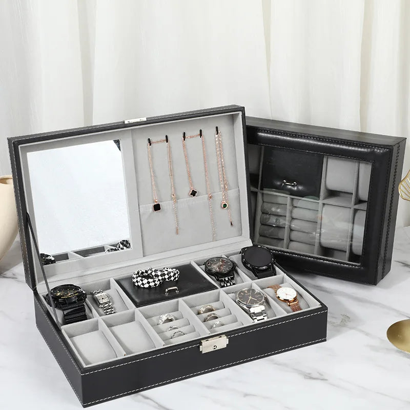 WELLZONE Premium Leather Watch & Jewelry Box - Large Capacity Organizer