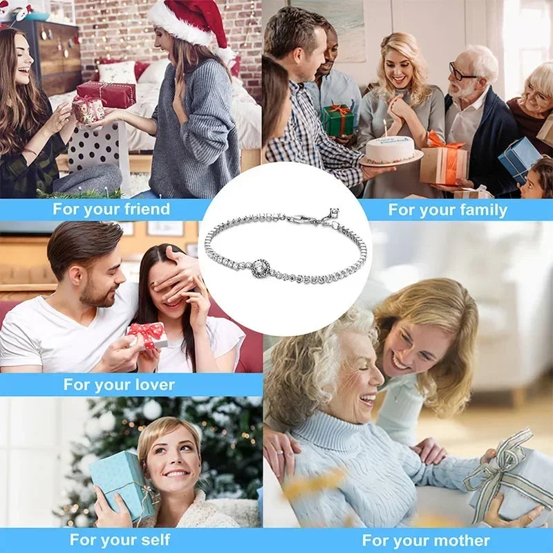 925 Sterling Silver Heart-Shaped Zirconia Tennis Bracelet - Luxury Gift