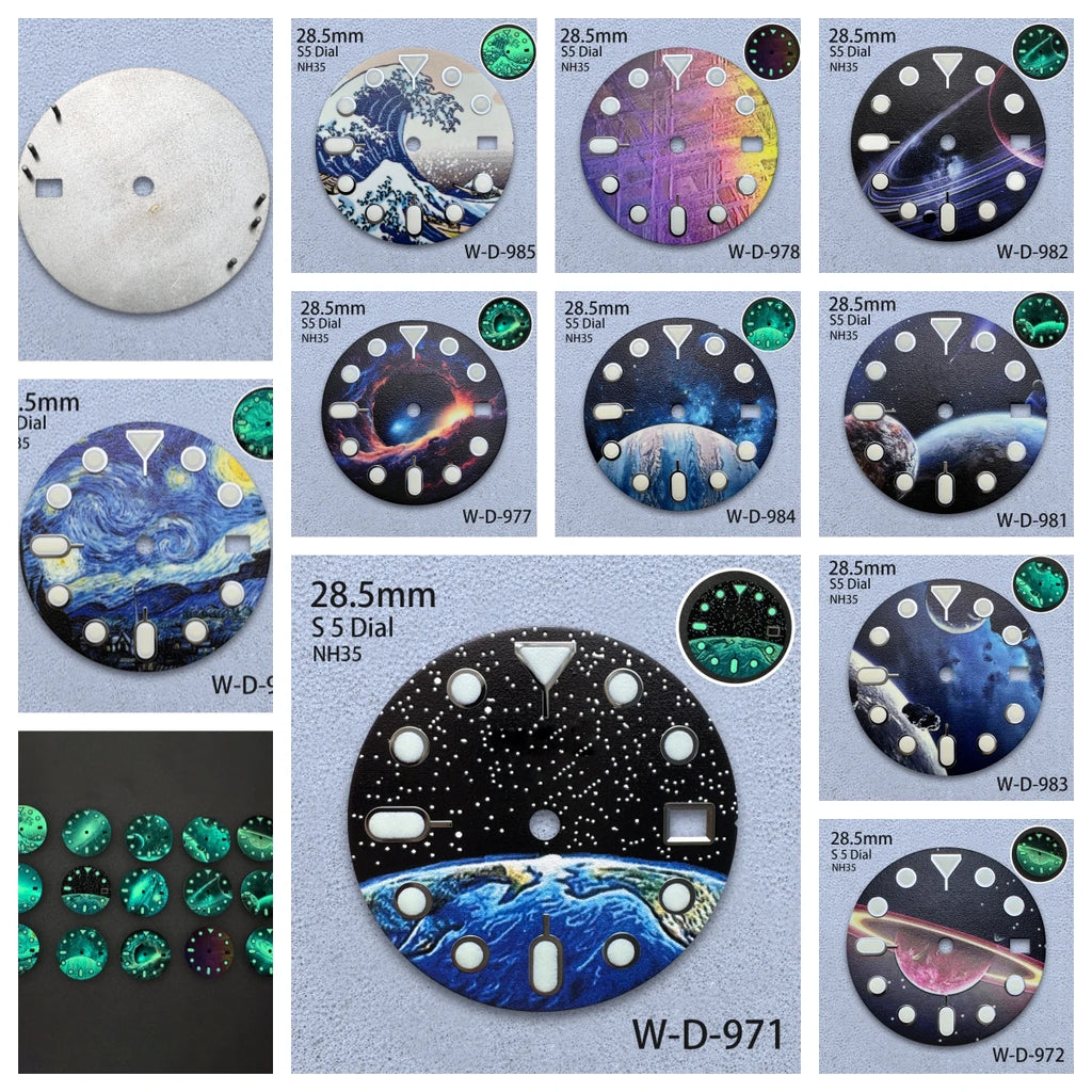 28.5mm S5 Logo Starlit Sky Dial - C3 Green Luminous NH35/NH36