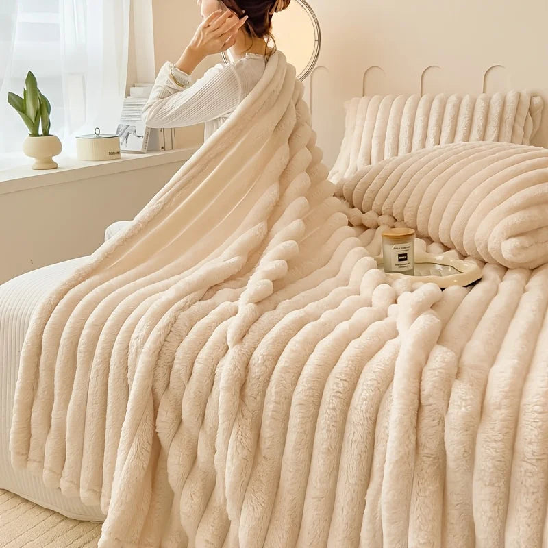 Solid Thickened Wide Striped Flannel Multifunctional Blanket