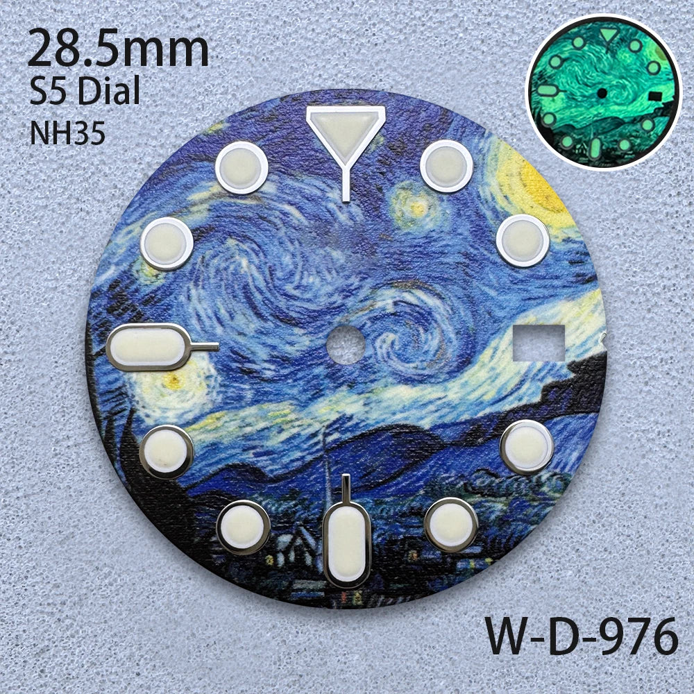 28.5mm S5 Logo Starlit Sky Dial - C3 Green Luminous NH35/NH36