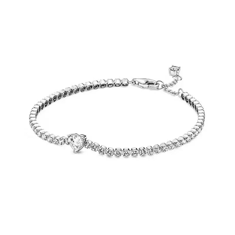 925 Sterling Silver Heart-Shaped Zirconia Tennis Bracelet - Luxury Gift
