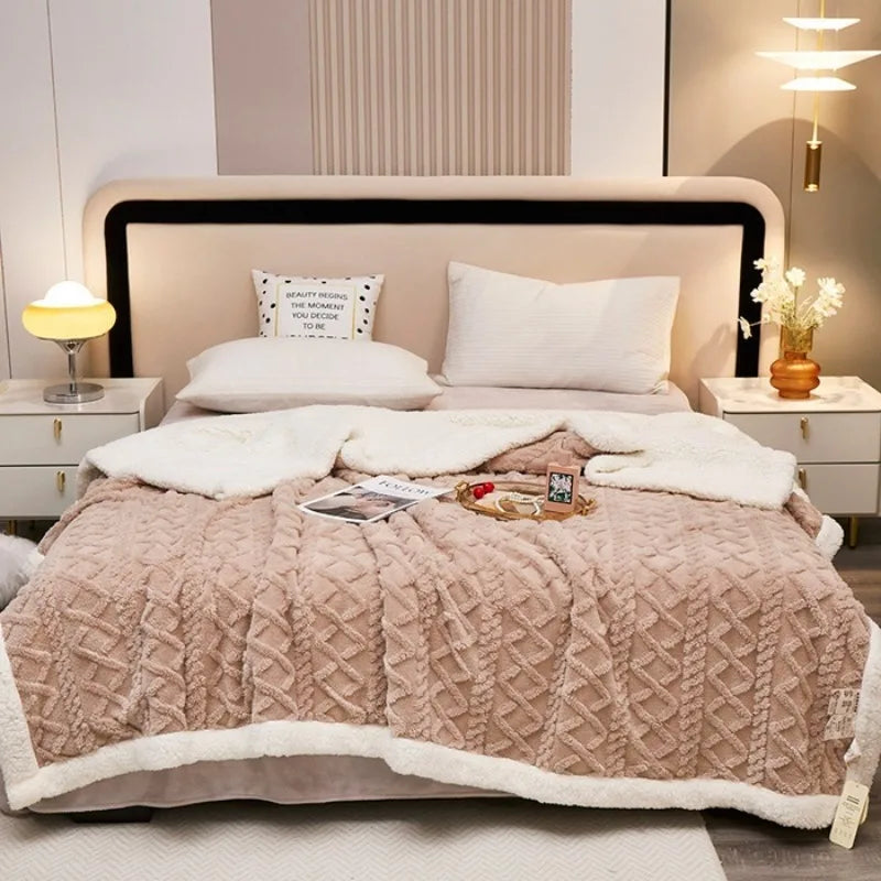 Thickened Thermal Double Layer Fleece Blanket - Tafu Sofa Blanket
