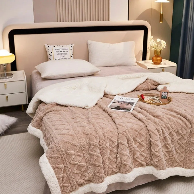 Thickened Thermal Double Layer Fleece Blanket - Tafu Sofa Blanket
