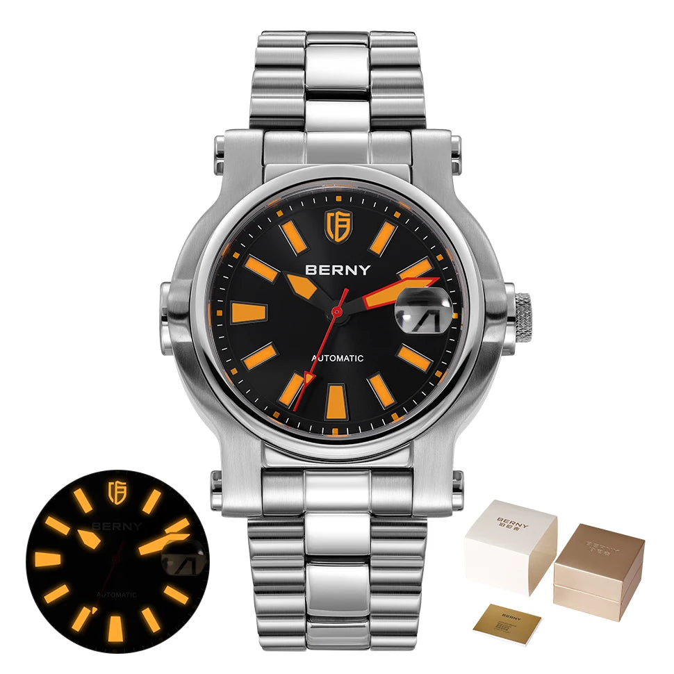BERNY Men Automatic Watch 10ATM Waterproof NH35 Luminous Sapphire Stainless Steel