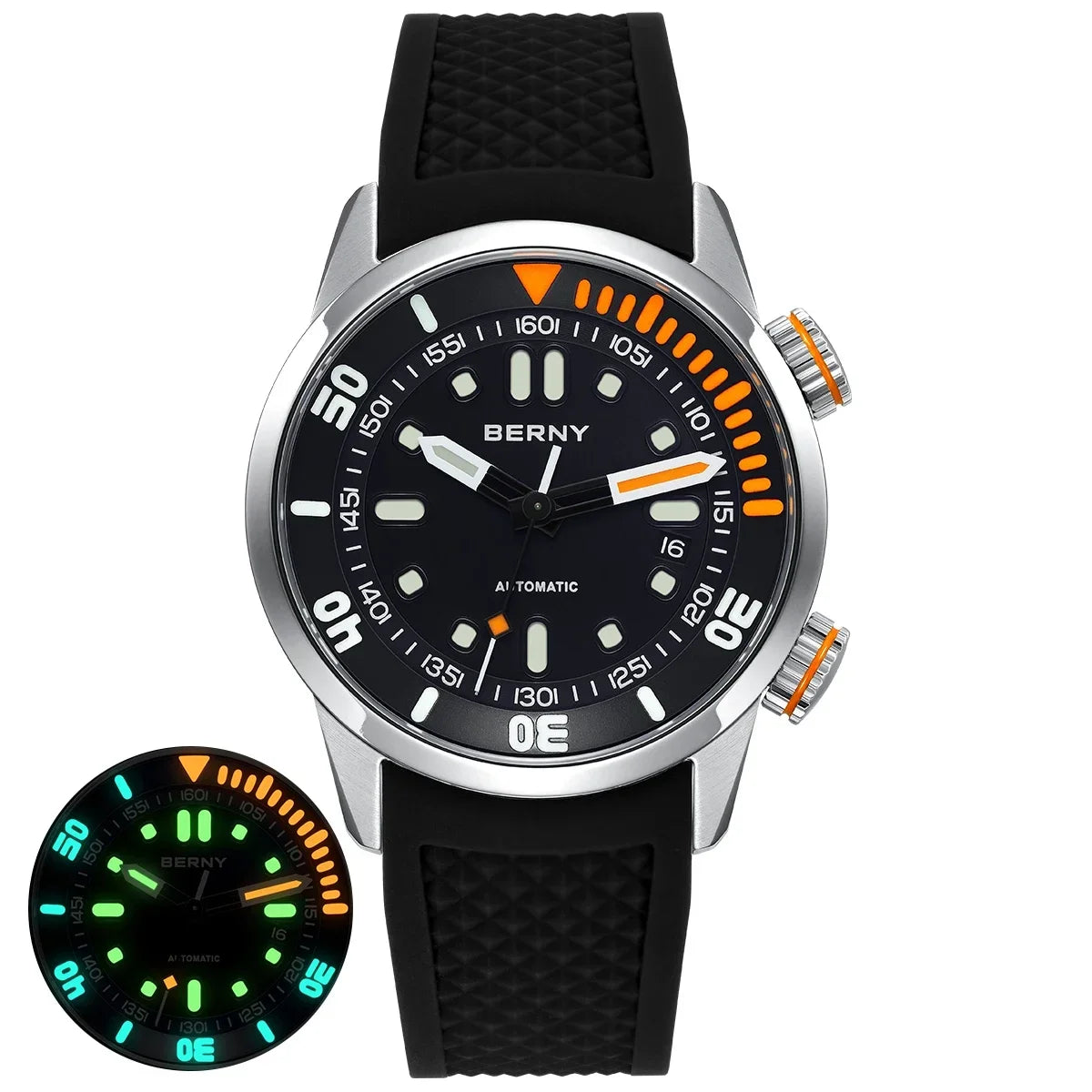 BERNY Automatic Dive Watch - Original Design 20ATM Super Luminous Sapphire Crystal Internal Rotating Bezel