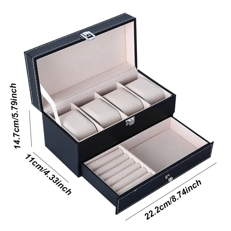 Premium Leather Watch & Glasses Storage Box - Multi-Purpose Gift Organizer