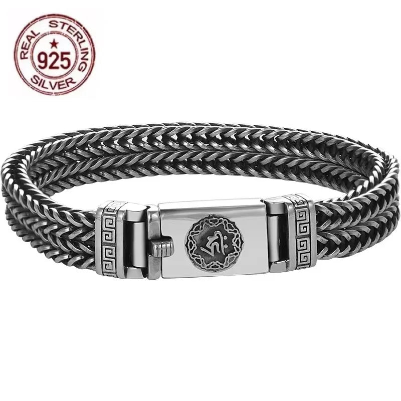 925 Silver Hand Woven Heavy Bracelet - Men's Retro Fashion Jewelry