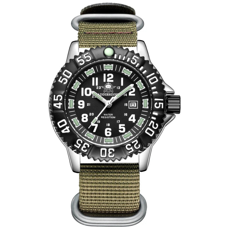 ADDIESDIVE MY-050S Military Watch | 50mm Miyota 2115 | Nylon Strap | Tubular Luminous | 50M