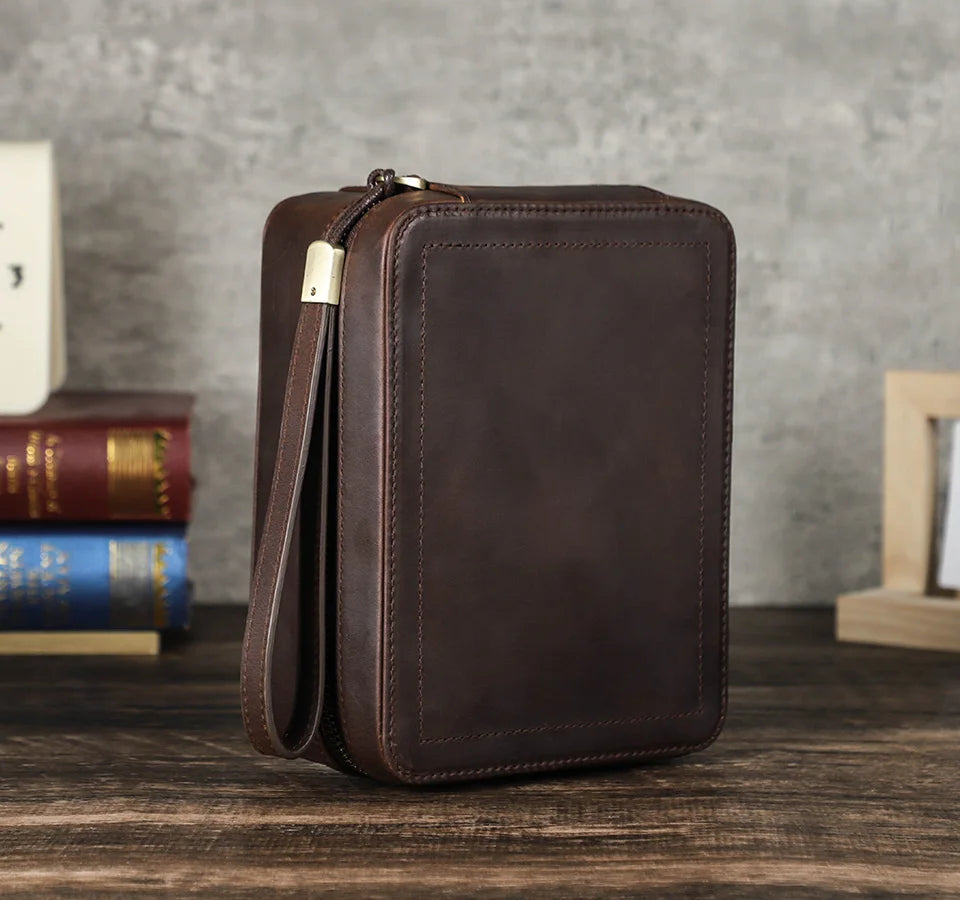 Genuine Leather Watch Travel Case - Watch and Sunglasses Storage Box with Soft Lining