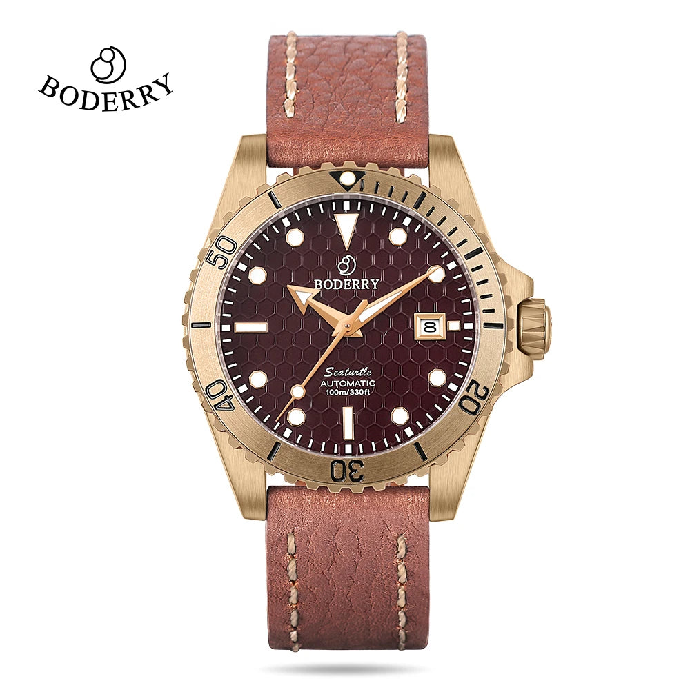 BODERRY Seaturtle Titanium & Bronze Dive Watch - 200M Waterproof Automatic