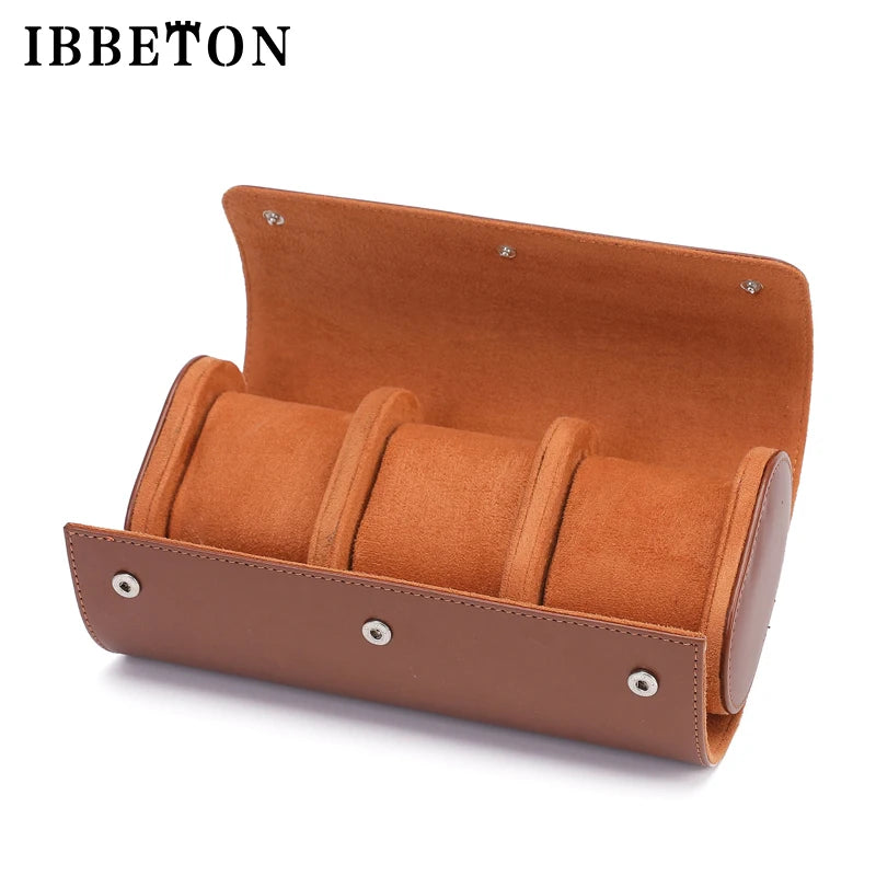 IBBETON Watch Roll Travel Case - 1/2/3 Slot Leather Portable Storage Organizer